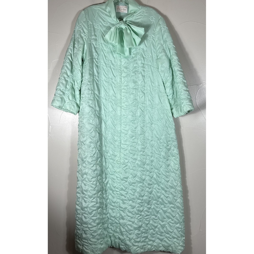 Sears At Home Wear Vintage Mint Quilted Embroidered House Coat Womens M